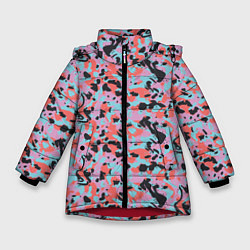 Куртка зимняя для девочки Неоновый пиксельный камуфляжный паттерн, цвет: 3D-красный