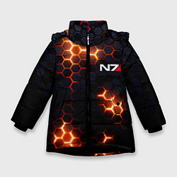 Куртка зимняя для девочки N7 mass effect logo, цвет: 3D-черный