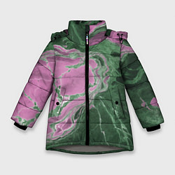 Куртка зимняя для девочки Мрамор темно-зеленый с розовым, цвет: 3D-светло-серый