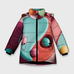 Куртка зимняя для девочки Пластилиновый медальон с шариками, цвет: 3D-черный