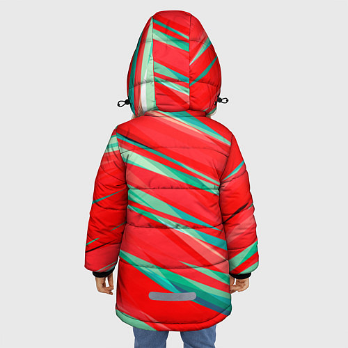 Зимняя куртка для девочки Красный и бирюзовый абстрактный полосы / 3D-Светло-серый – фото 4