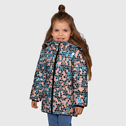 Куртка зимняя для девочки Паттерн мозаика бирюзово-розовый, цвет: 3D-черный — фото 2