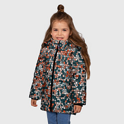 Куртка зимняя для девочки Красно-бирюзовый паттерн мелкая мозаика, цвет: 3D-светло-серый — фото 2