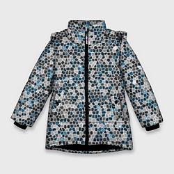 Зимняя куртка для девочки Паттерн мозаика серый с голубым