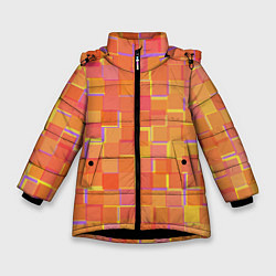 Зимняя куртка для девочки Россыпь оранжевых квадратов