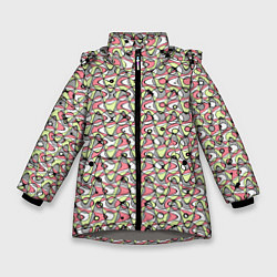 Куртка зимняя для девочки Абстрактный паттерн салатово-розовый, цвет: 3D-светло-серый
