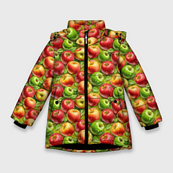 Куртка зимняя для девочки Ароматные сочные яблоки, цвет: 3D-черный