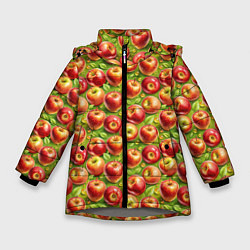 Куртка зимняя для девочки Румяные яблоки паттерн, цвет: 3D-светло-серый