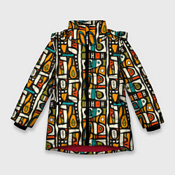 Куртка зимняя для девочки Африканские этно узоры, цвет: 3D-красный