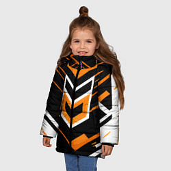 Куртка зимняя для девочки Полосы и оранжево-белый шестиугольник, цвет: 3D-светло-серый — фото 2