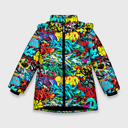 Куртка зимняя для девочки Dance graffiti, цвет: 3D-черный