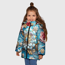 Куртка зимняя для девочки Цветы и жемчуг, цвет: 3D-светло-серый — фото 2