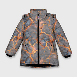 Куртка зимняя для девочки Текстура треснувшего темно-серого мрамора, цвет: 3D-черный