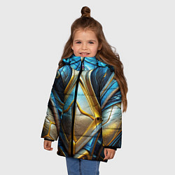 Куртка зимняя для девочки Объемная синяя текстурная кожа, цвет: 3D-черный — фото 2