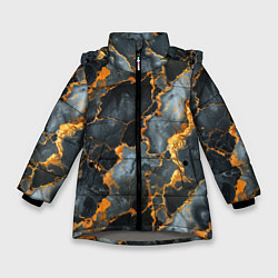 Куртка зимняя для девочки Черный мрамор с золотом, цвет: 3D-светло-серый