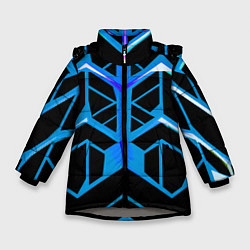 Куртка зимняя для девочки Blue lines on a black background, цвет: 3D-светло-серый
