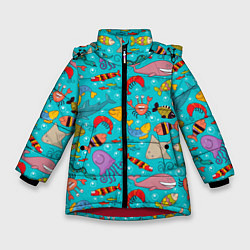 Зимняя куртка для девочки Морские обитатели узор
