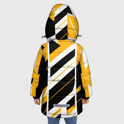 Зимняя куртка для девочки Black and yellow stripes on a white background / 3D-Светло-серый – фото 4