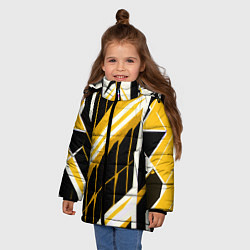 Куртка зимняя для девочки Бело-жёлтые линии на чёрном фоне, цвет: 3D-светло-серый — фото 2