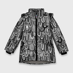 Зимняя куртка для девочки Абстрактные перья черно - белые