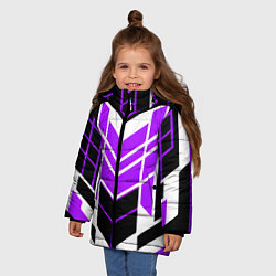 Куртка зимняя для девочки Purple and black stripes on a white background, цвет: 3D-красный — фото 2