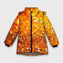 Куртка зимняя для девочки Оранжевые и желтые блестяшки боке, цвет: 3D-светло-серый