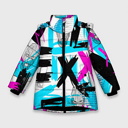 Куртка зимняя для девочки Маска гопника, цвет: 3D-черный