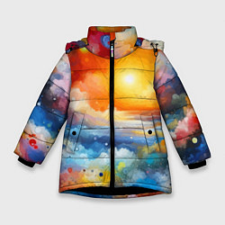 Зимняя куртка для девочки Закат солнца - разноцветные облака