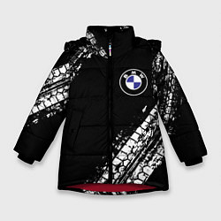 Куртка зимняя для девочки BMW : автомобильные текстуры шин, цвет: 3D-красный