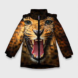 Куртка зимняя для девочки Рык леопарда, цвет: 3D-черный