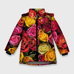 Куртка зимняя для девочки Ассорти из роз, цвет: 3D-светло-серый