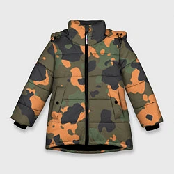 Куртка зимняя для девочки Камуфляж: хаки/оранжевый, цвет: 3D-черный