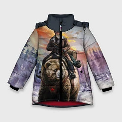 Зимняя куртка для девочки Красноармеец на медведе