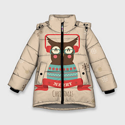 Куртка зимняя для девочки Сова в наушниках, цвет: 3D-светло-серый