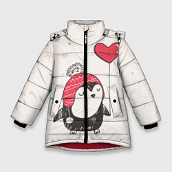 Куртка зимняя для девочки Влюбленный пингвин, цвет: 3D-красный
