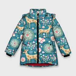 Куртка зимняя для девочки Олений узор, цвет: 3D-красный