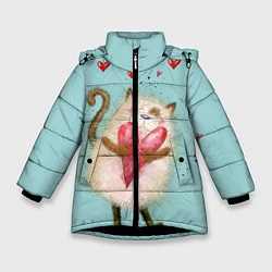 Куртка зимняя для девочки Котик, цвет: 3D-черный