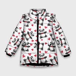 Куртка зимняя для девочки Любимые панды, цвет: 3D-черный
