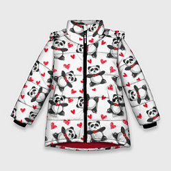 Куртка зимняя для девочки Любимые панды, цвет: 3D-красный