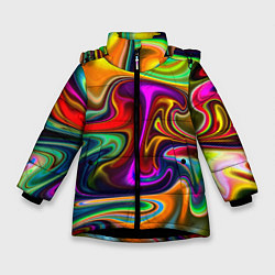 Куртка зимняя для девочки Неоновые разводы, цвет: 3D-черный