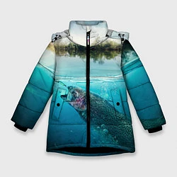 Куртка зимняя для девочки Рыбалка на спиннинг, цвет: 3D-черный