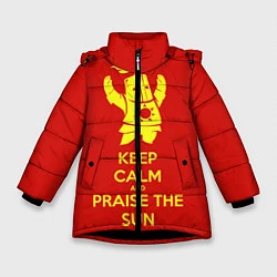 Куртка зимняя для девочки Keep Calm & Praise The Sun, цвет: 3D-черный