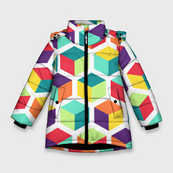 Куртка зимняя для девочки 3D кубы, цвет: 3D-черный