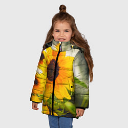 Куртка зимняя для девочки Подсолнухи, цвет: 3D-черный — фото 2