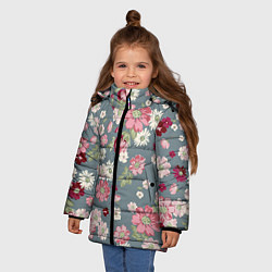 Куртка зимняя для девочки Цветочки, цвет: 3D-черный — фото 2