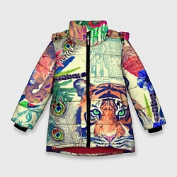 Куртка зимняя для девочки Индийский тигр, цвет: 3D-красный