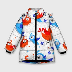 Куртка зимняя для девочки Птички, цвет: 3D-черный