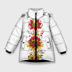 Куртка зимняя для девочки Хохлома: цветы, цвет: 3D-черный