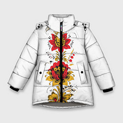 Куртка зимняя для девочки Хохлома: цветы, цвет: 3D-светло-серый