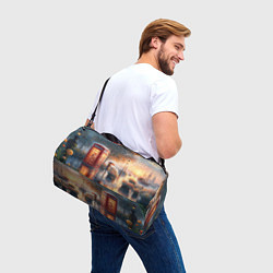 Сумки спортивные Красная телефонная будка на набережной, цвет: 3D-принт — фото 2